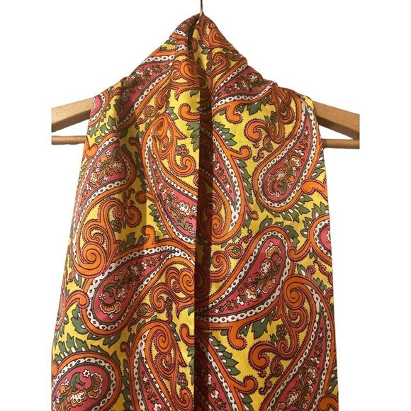 BAAR & BEARDS INC Womens Paisley Scarf Yellow Orange Fringe Hippy Vibe VGC - Picture 2 of 6